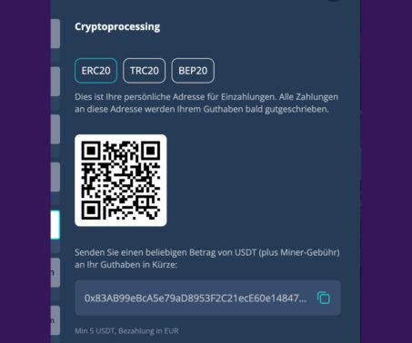 Das Bild zeigt die Einzahlung bei Platin: QR Code zum Geld senden