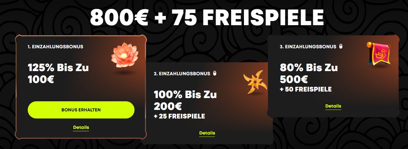 Beschreibung des regulären Willkommensbonus im Spin Samurai Casino.