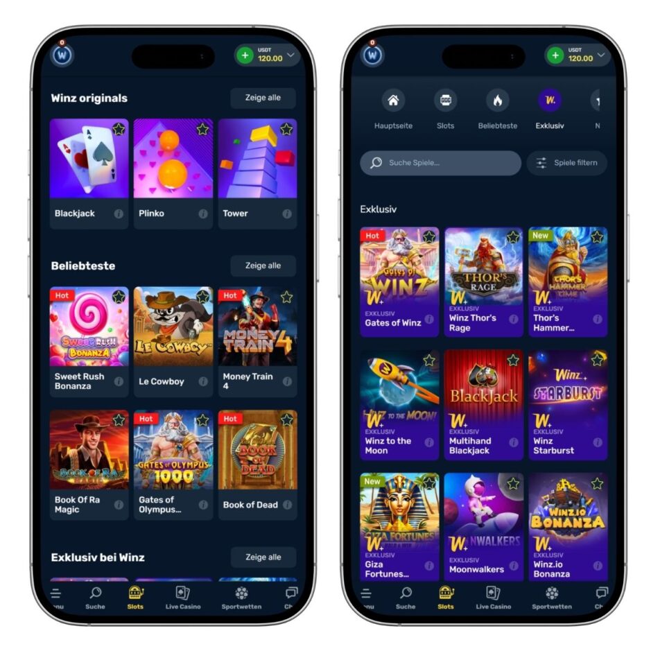 Mobiler Screenshot des Winz Casinos