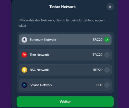 Winz.io DE Einzahlung Netzwerkauswahl
