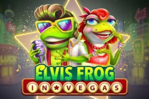 Logo of Elvis Frog in Vegas - slot tested by KryptoCasinos.com