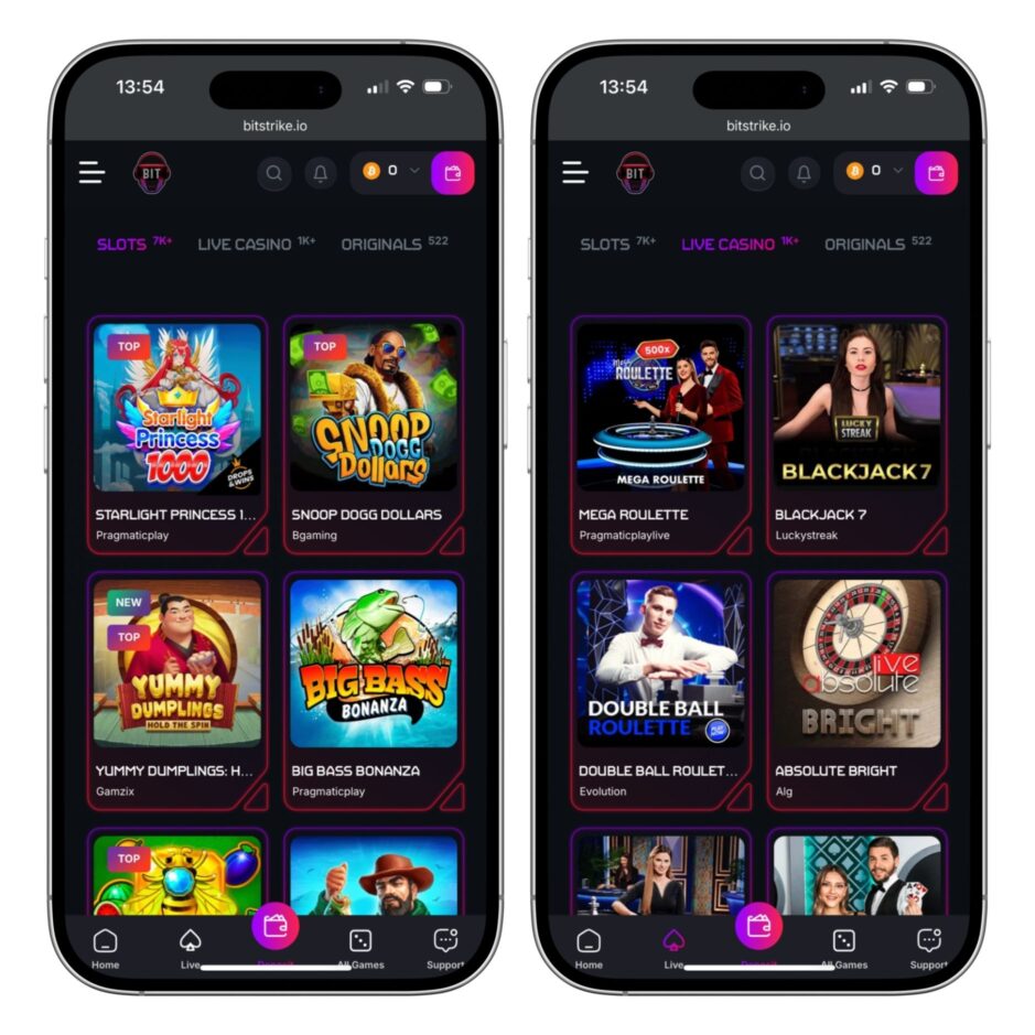 bitstrike mobile casino screenshot