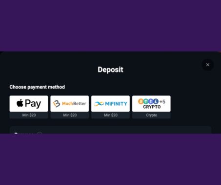 The image shows the deposit process at SpinsUp: Choosing payment method