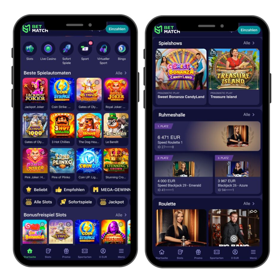 BetMatch mobile Screenshot - getestet von kryptocasinos.com