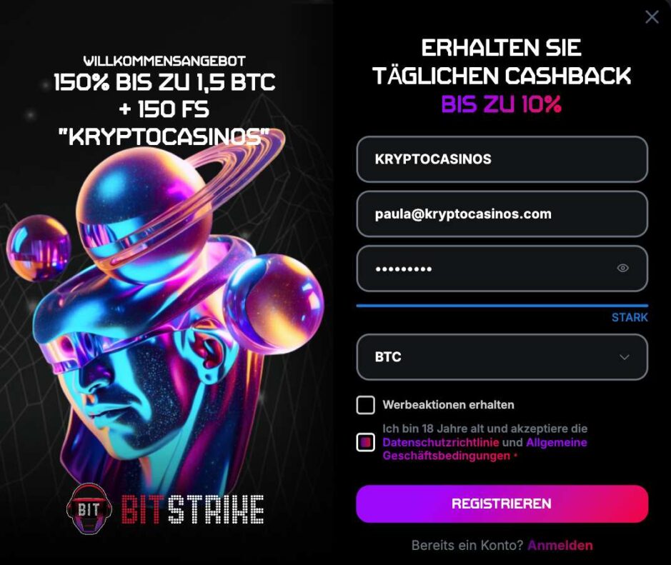 Exklusiver Bitstrike Casino Bonus für Spieler von KryptoCasinos.com