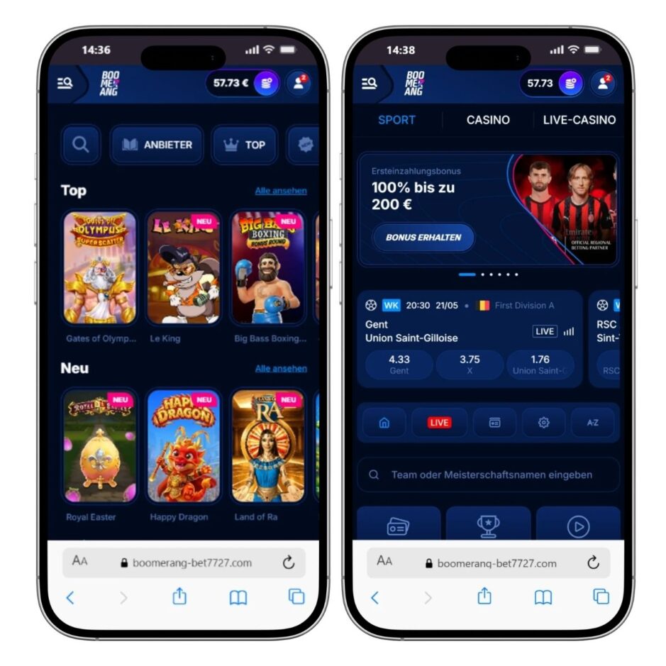 Mobiler Screenshot des Boomerang Bet Casinos