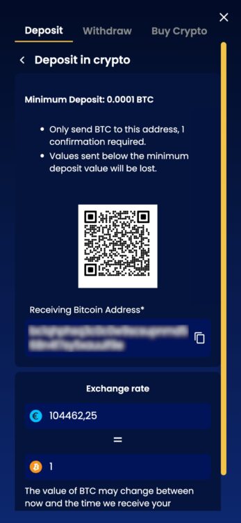 depositing crypto at coinkings casino screenshot