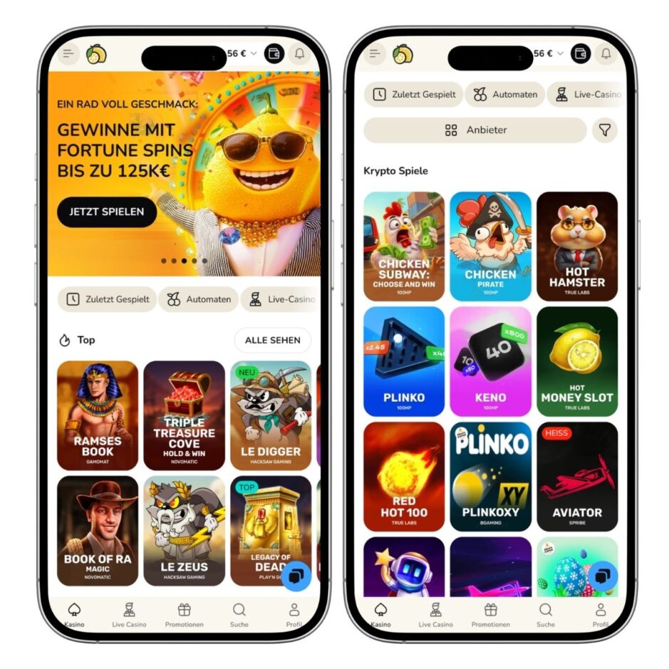 Screenshot des mobilen FatFruit Casinos