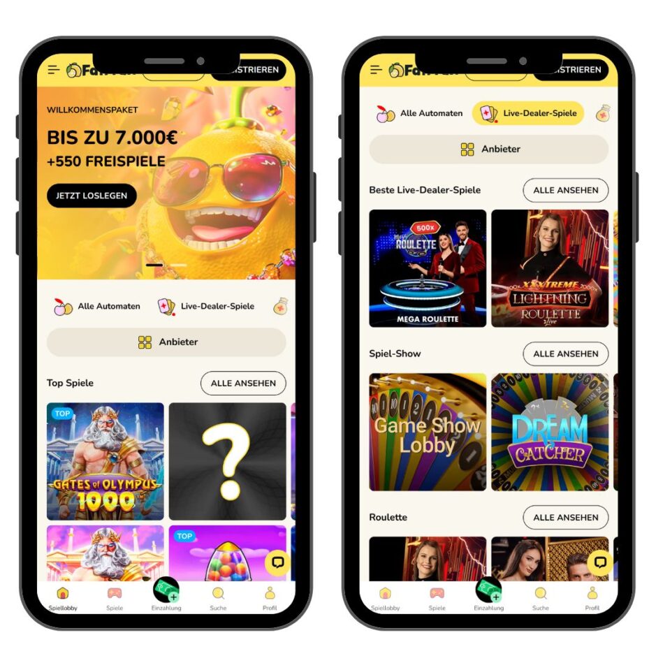 Die mobile Version von FatFruit ist bunt und trotzdem sehr übersichtlich.