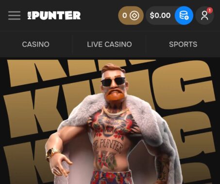 mr punter casino homepage with the deposit button visible in the top navigation