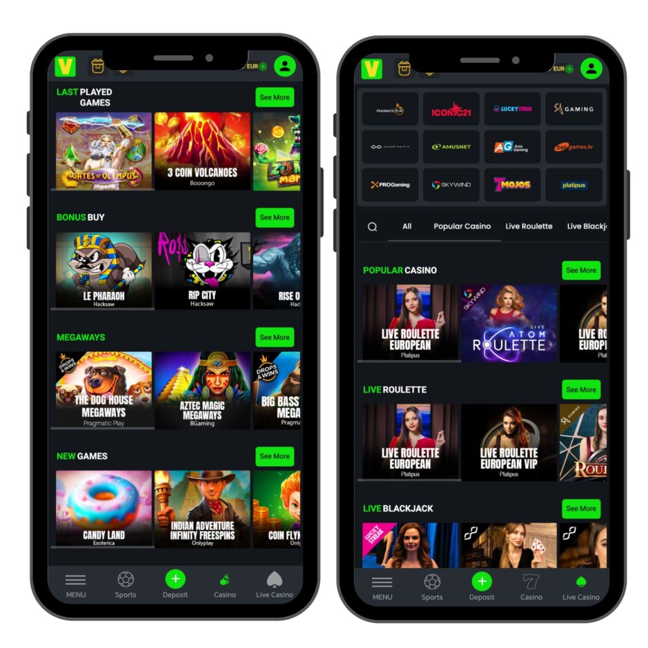 Velobet Screenshots der mobilen Version - getestet von kryptocasinos.com