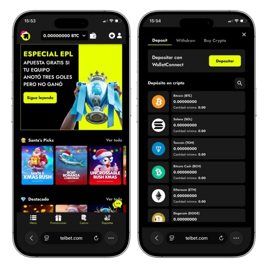 Interfaz de la plataforma de juegos de Telbet desde un móvil.