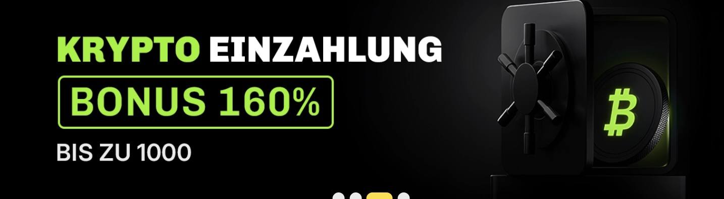 Das Bild zeigt den aktuellen Krypto Willkommensbonus von 160% bis zu 1000 in jeglicher Währung