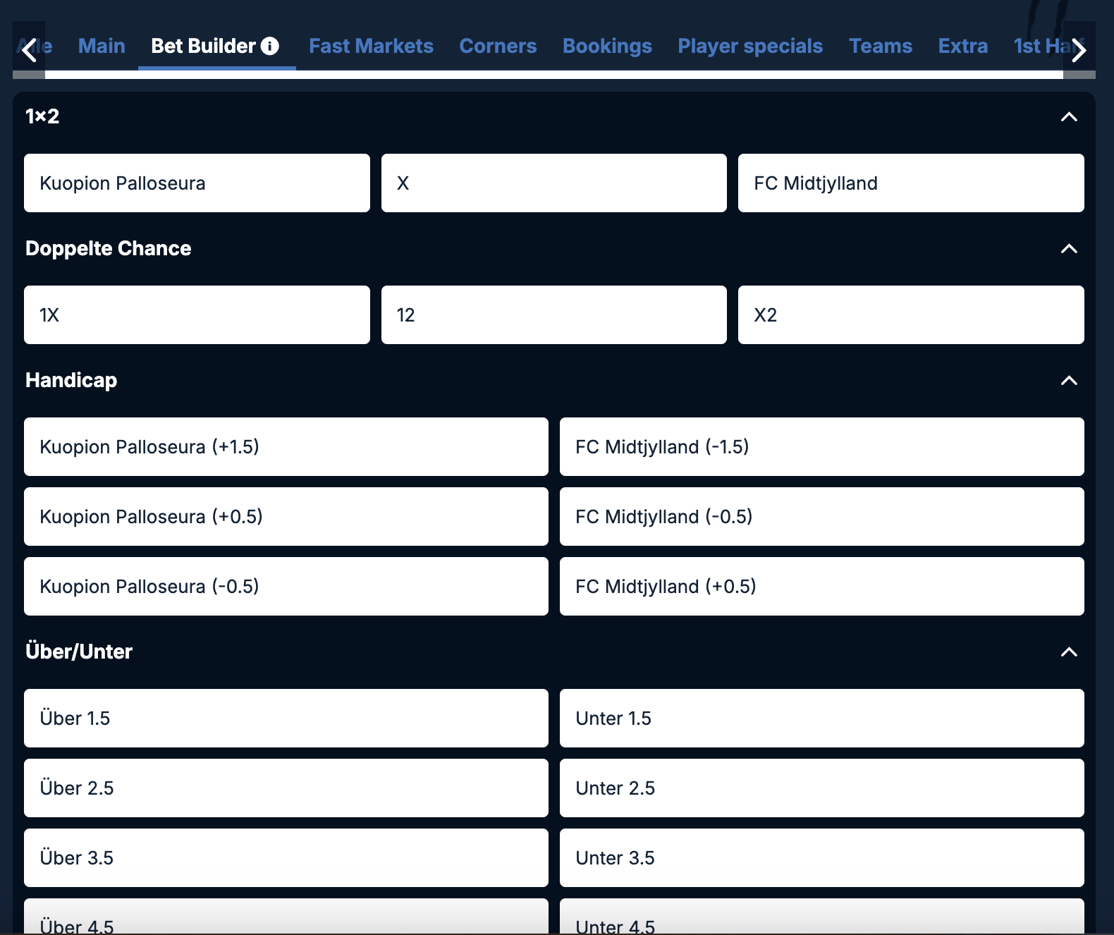 Betbuilder bei Playzilla Sportwetten