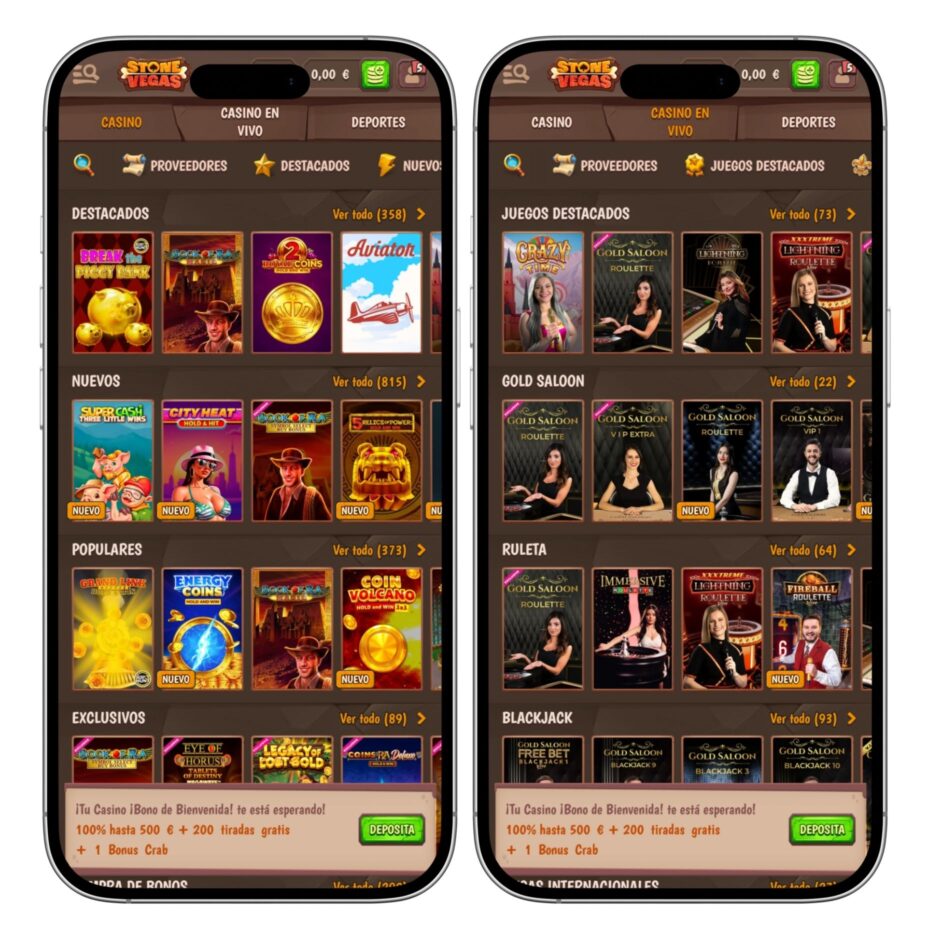 El sitio móvil de Stonevegas se adapta perfectamente a cualquier dispositivo.