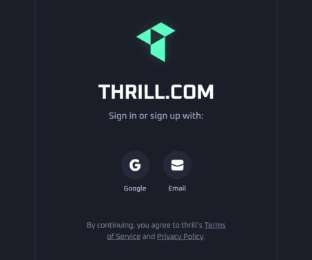 Im Thrill Casino kann man sich über Google oder E-Mail registrieren.