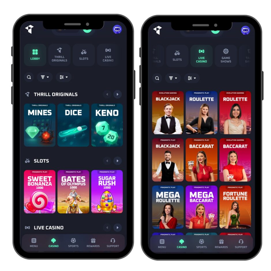thrill mobile casino screenshot