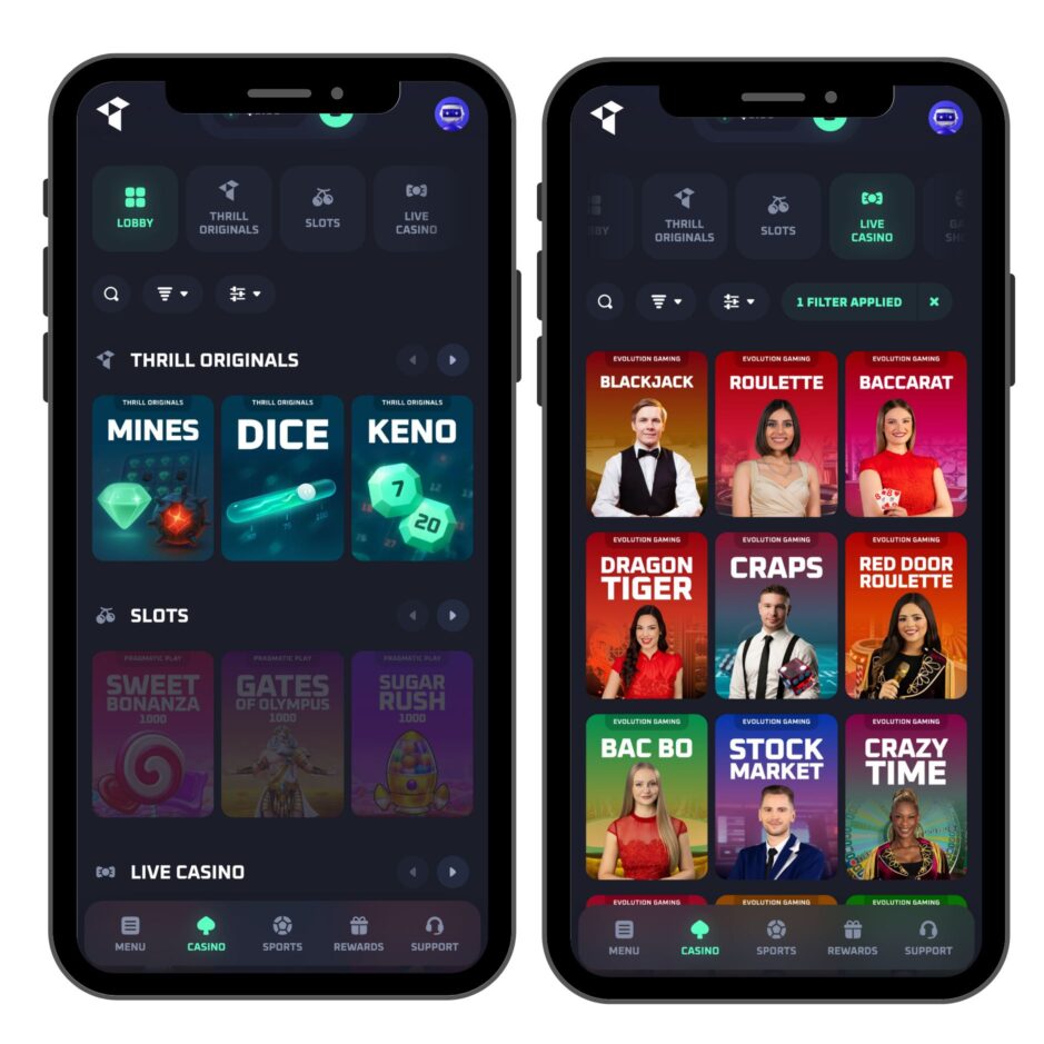 Thrill mobile Screenshot - getestet von kryptocasinos.com