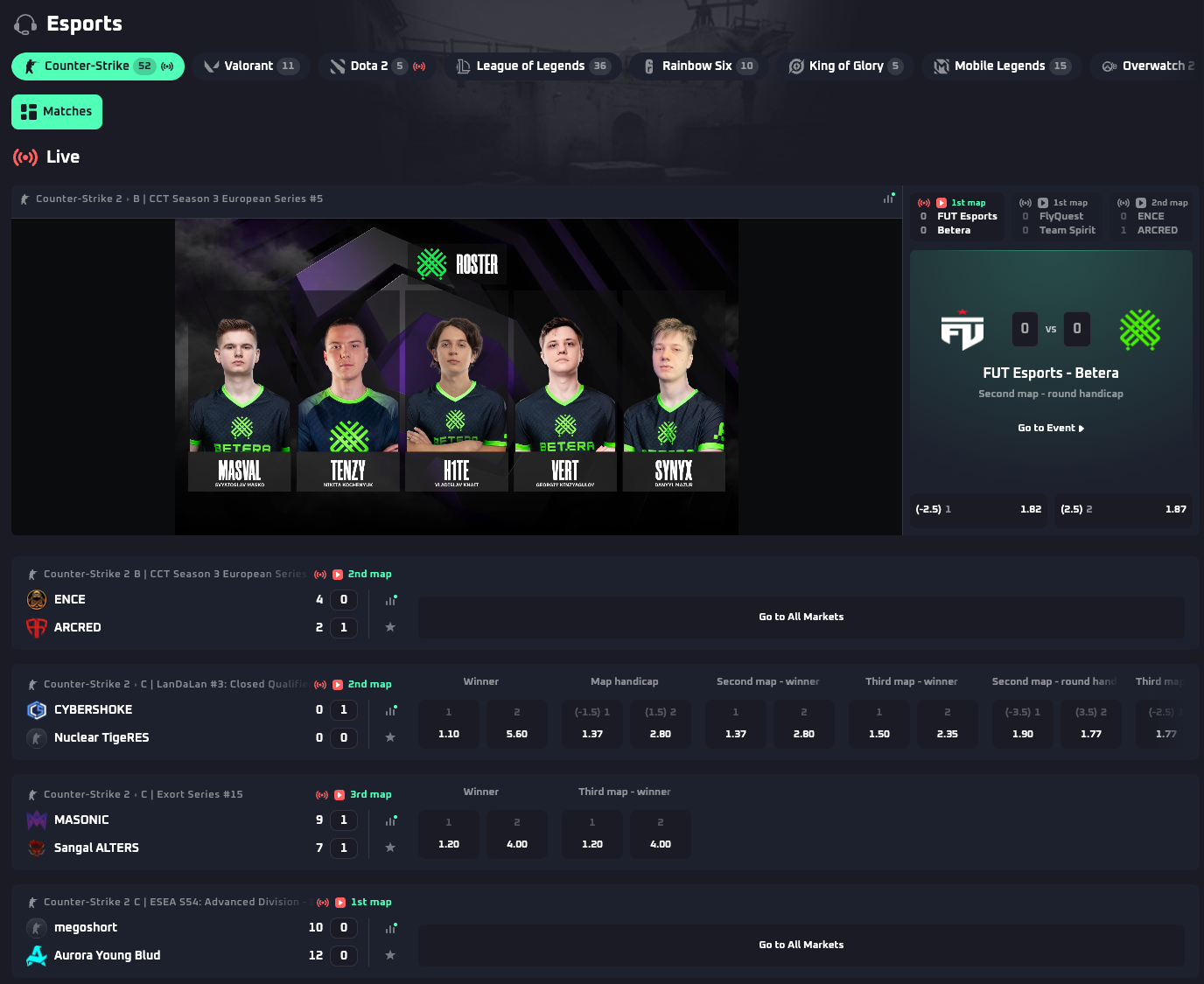 eSports Wettenhub bei Thrill