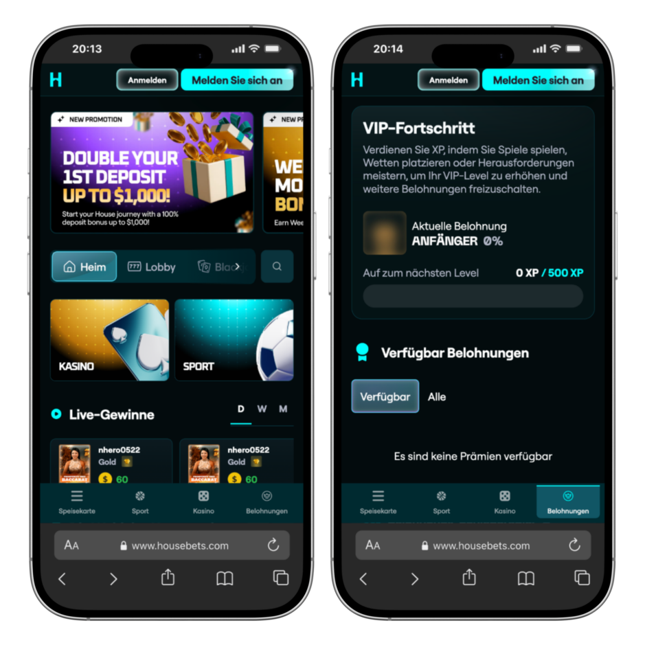Housebets Casino Mobile Ansicht