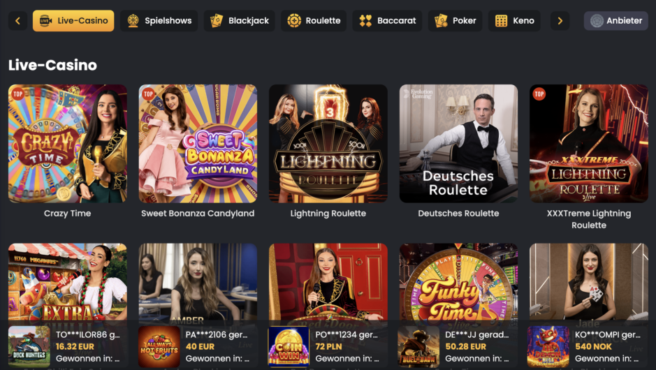 Live Casino Bereich im Spinline Casino