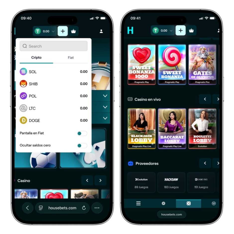 slots y juegos en vivo desde la versión móvil de Housebets Casino