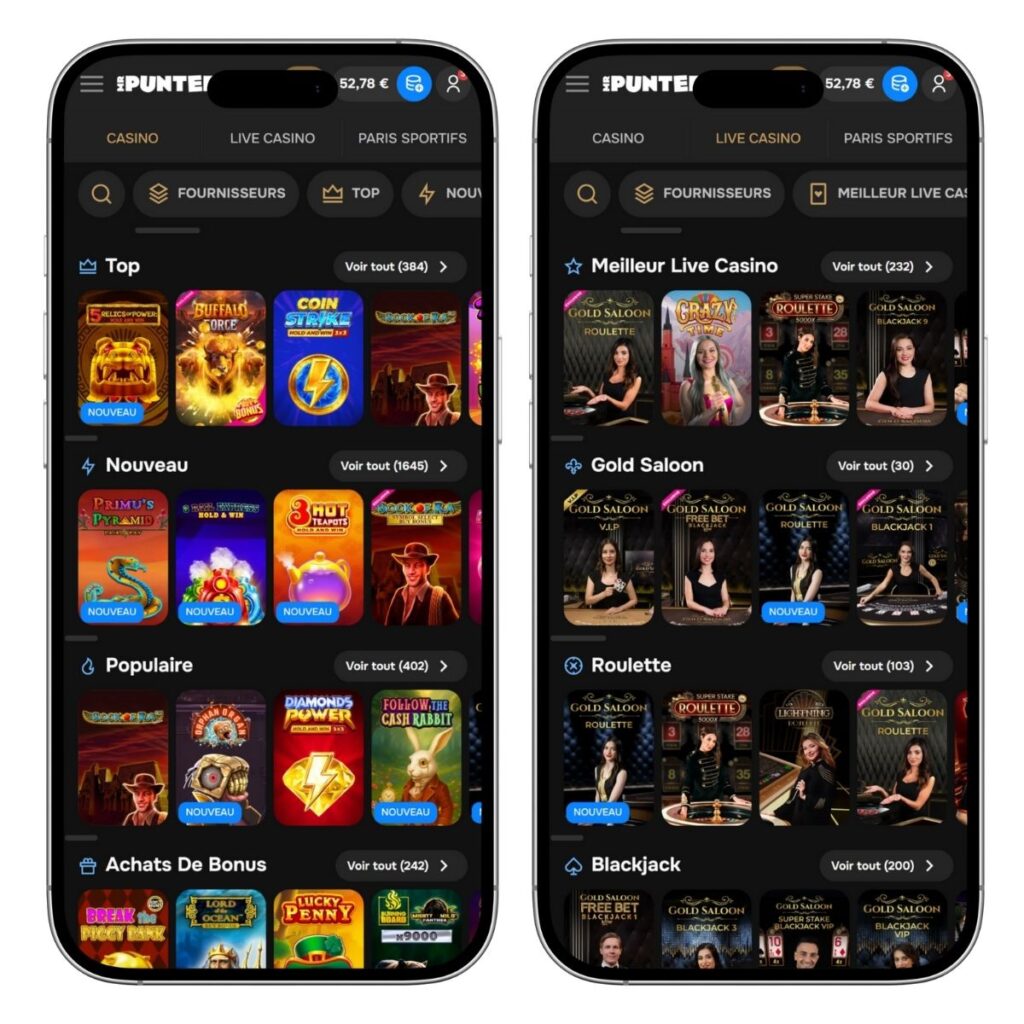 L'interface mobile du casino MrPunter est claire et facile à utiliser.