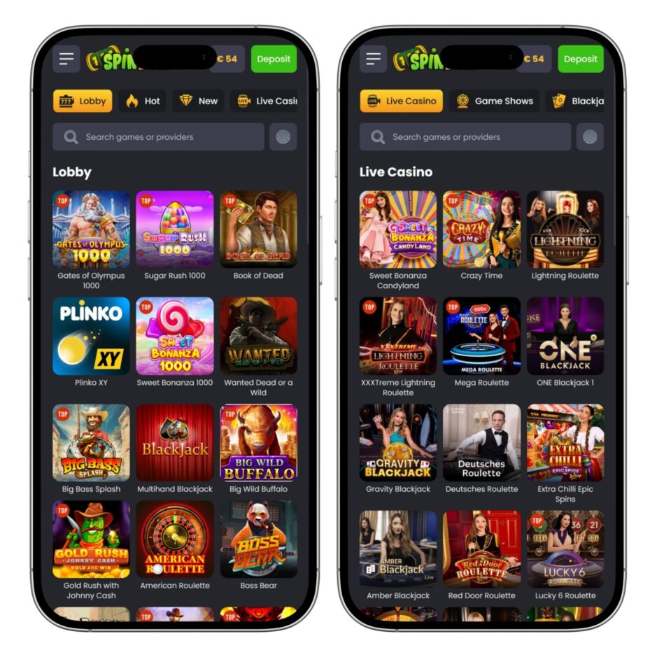 spinline mobile casino screenshot