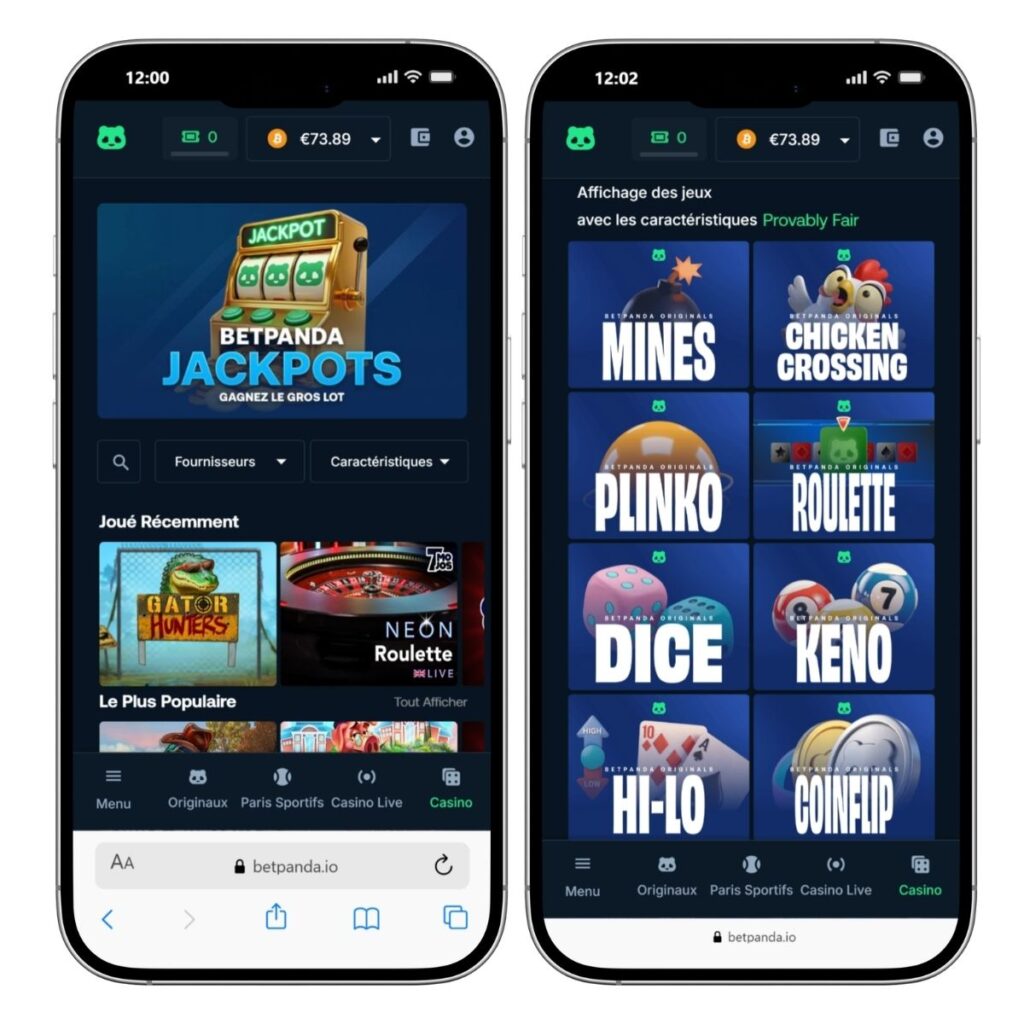 La version mobile de Betpanda