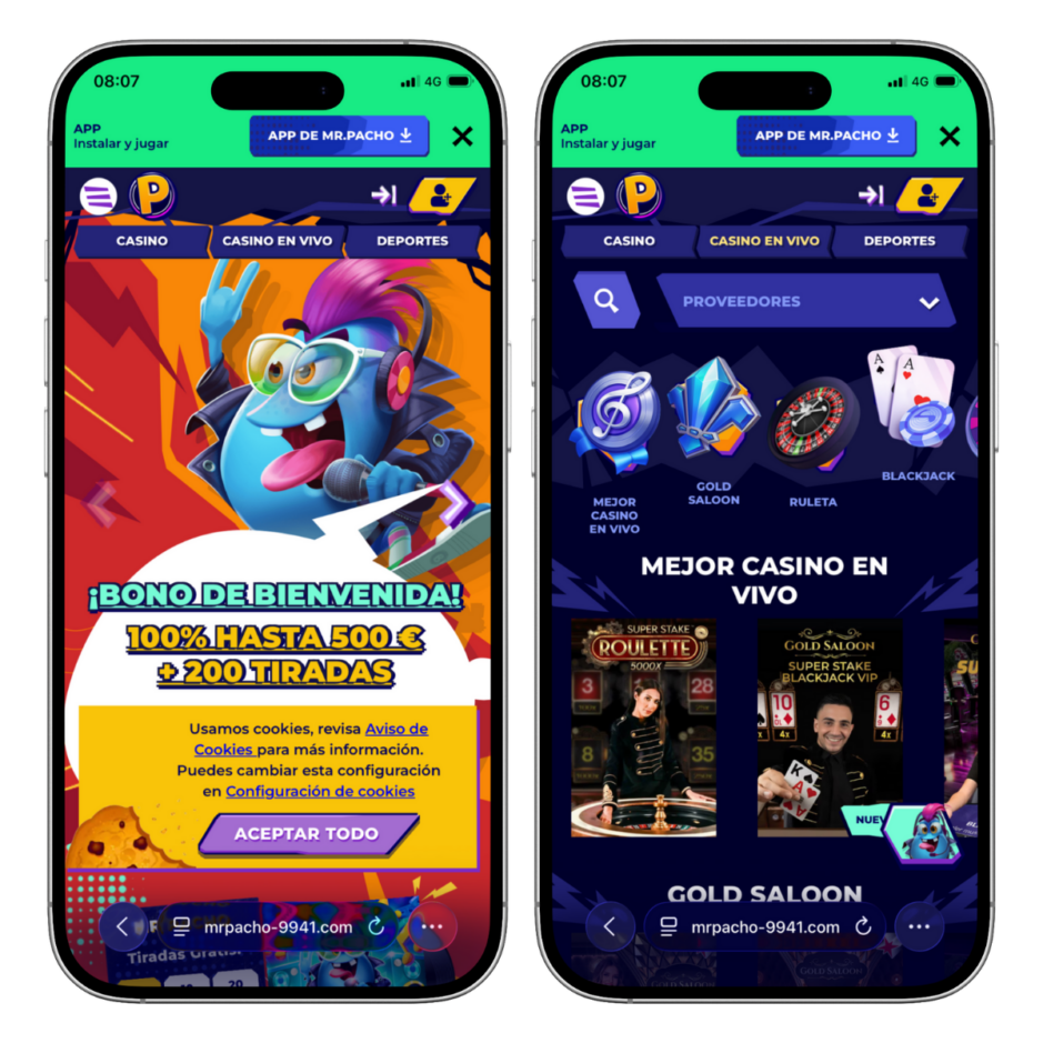 Así se ve la opción móvil del casino.