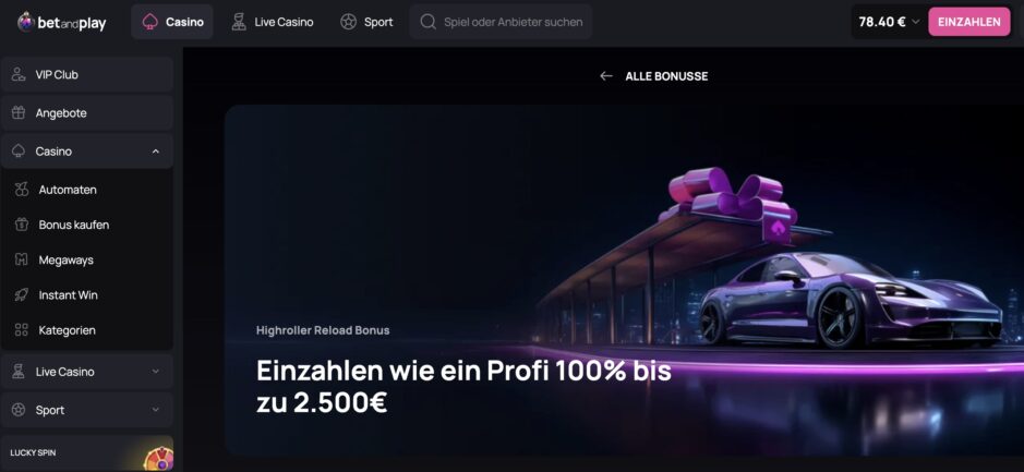 Das Bild zeigt einen Ausschnitt des High Roller Bonusangebot von betandplay in der Schweiz