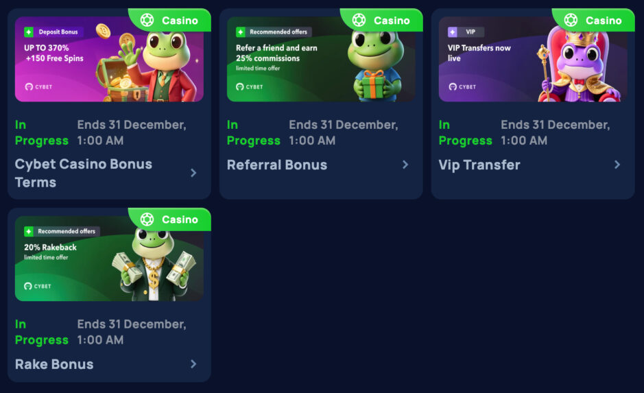 Übersicht der Bonusangebote im Cybet Casino