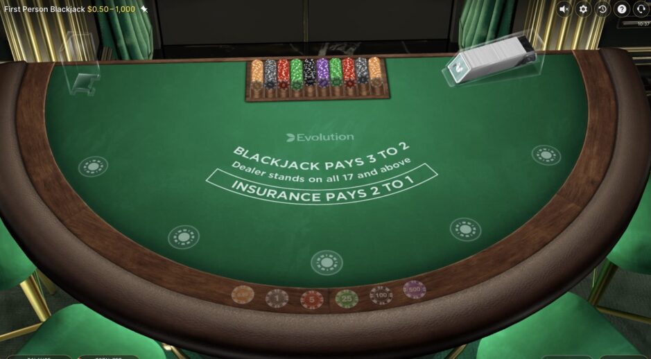 Das Bild zeigt eine Live Aufnahme von einem BlackJack Tisch bei Cybet CH
