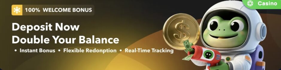 Das Bild zeigt den aktuellen Willkommensbonus von Cybet. Dieser beträgt 100% bei der ersten Einzahlung