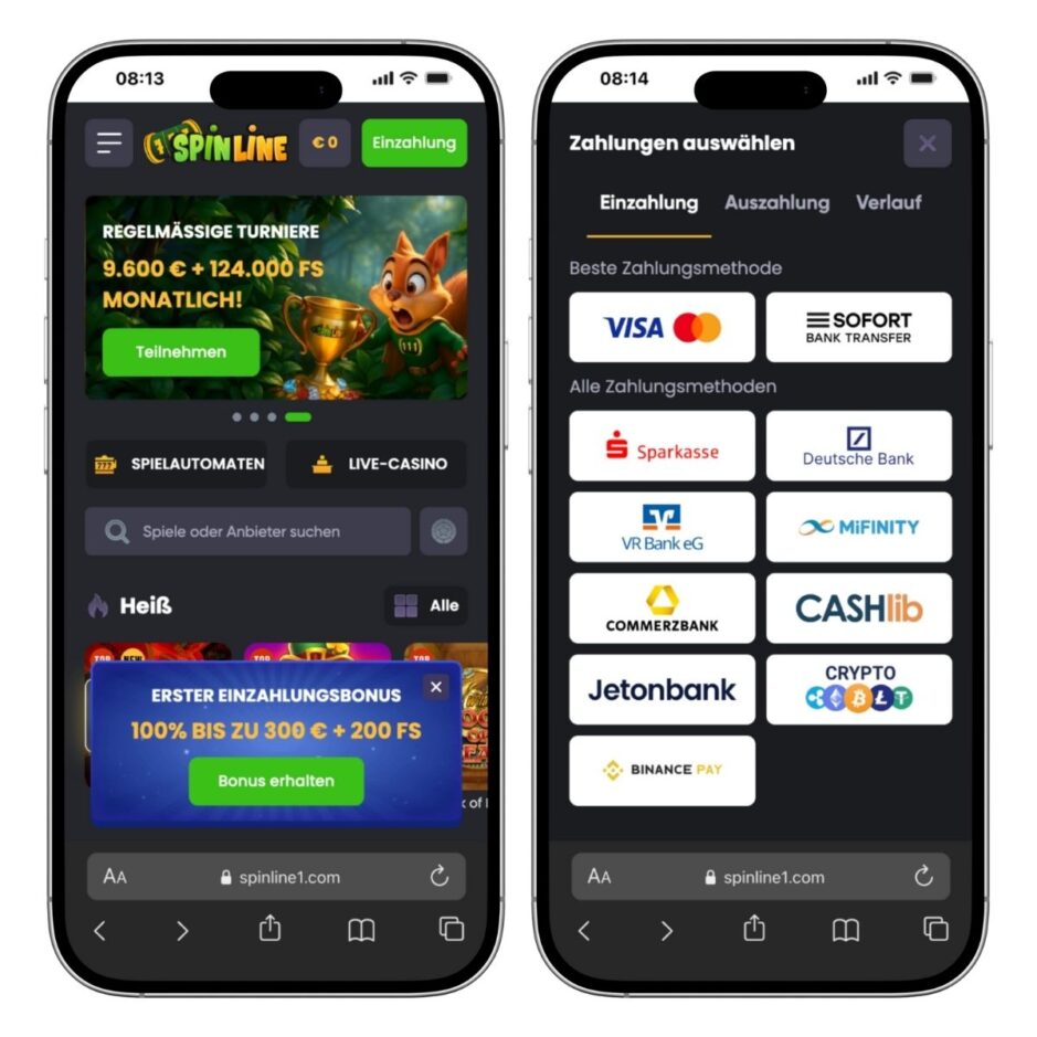 Mobile Ansicht des Spinline Casinos