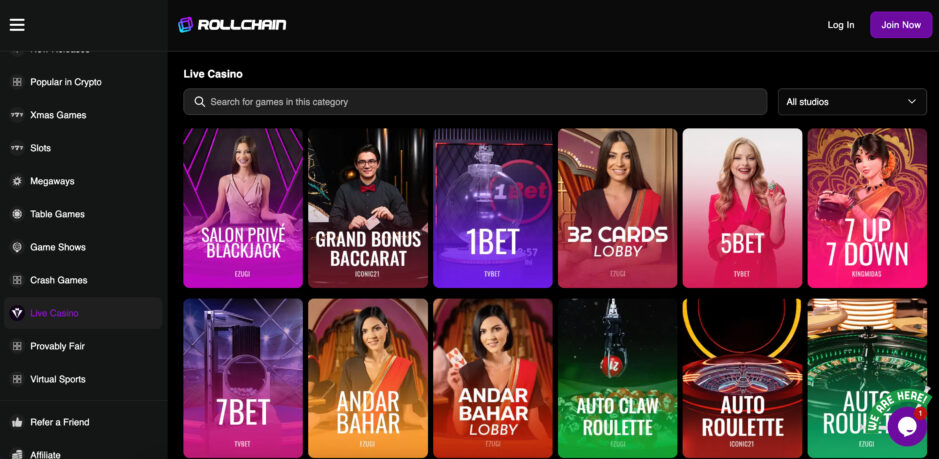 Rollchain.io Live Casino Bereich