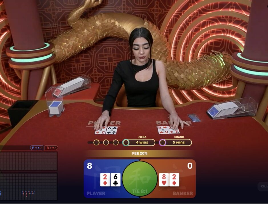 Live Aufnahme aus dem Rollchain.io Casino. Es zeigt eine Dealerin beim Karten geben