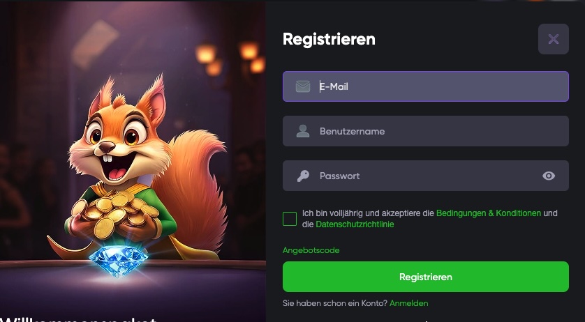 Das Bild zeigt die Registierungsmaske IM spinline Casino DE