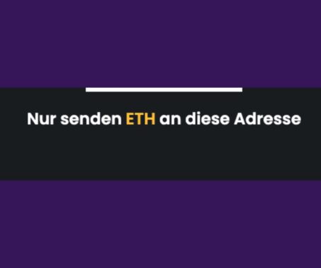 Das Bild zeigt wie Warnung dass man bitte nur ETH einzahlen soll