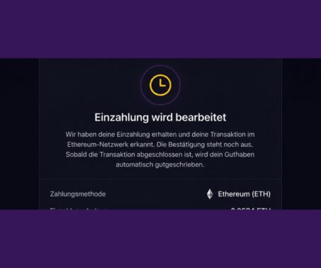 Das Bild zeigt, wie eine Einzahlung im Casino erkannt wurde und aktuell bearbeitet wird