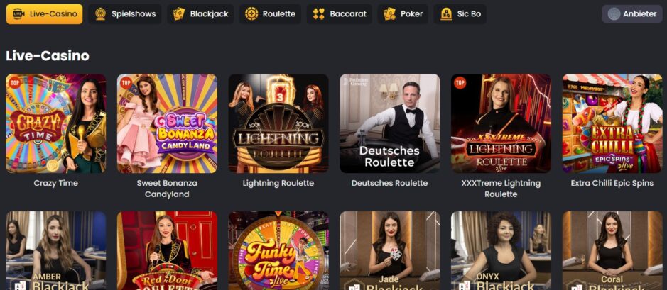Screenshot des Live Casinos von Spinline