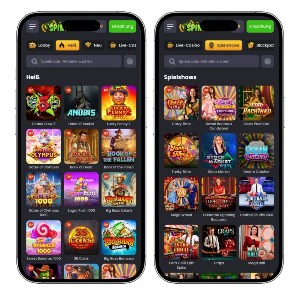Mobile Ansicht des Spinline Casinos