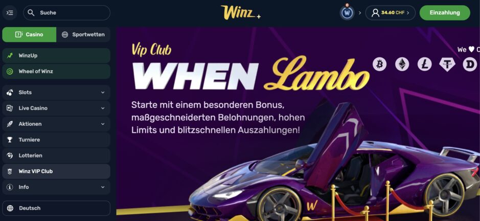 Das Bild zeigt einen Ausschnitt des Highroller Bonusangebot von Winz.io in der Schweiz