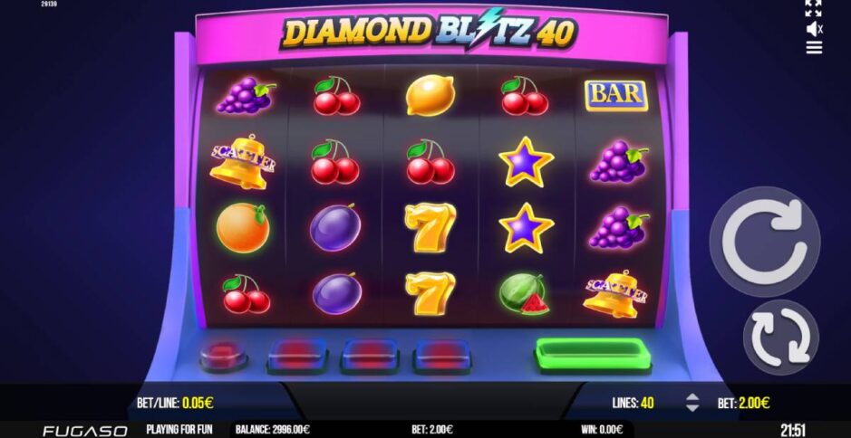 Screenshot vom kostenlosen Demospiel von Diamond Blitz 40 (Fugaso)