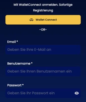 Das Bild zeigt die Registrierungsmaske bei Coinkings Schweiz