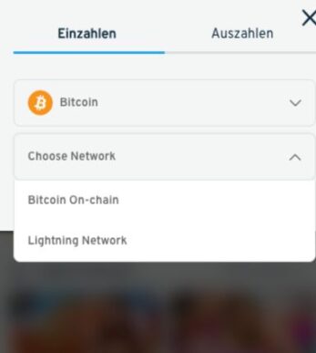 Das Bild zeigt die Einzahlungsmaske bei Cryptorino CH