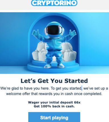 Das Bild zeigt die erfolgreiche Registrierung bei Cryptorino nach Email Verifizierung