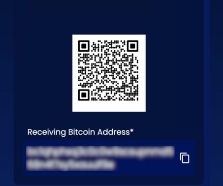 crypto casino deposit page displaying a bitcoin receiving address and qr code for btc payments