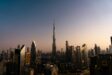 dubai’s skyline with the burj khalifa at sunset
