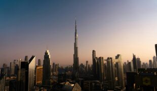 dubai’s skyline with the burj khalifa at sunset